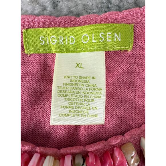 Sigrid Olsen Size XL Beaded Boat Neck Sleeveless Tank Top Pink Pullover Cotton - Picture 6 of 8